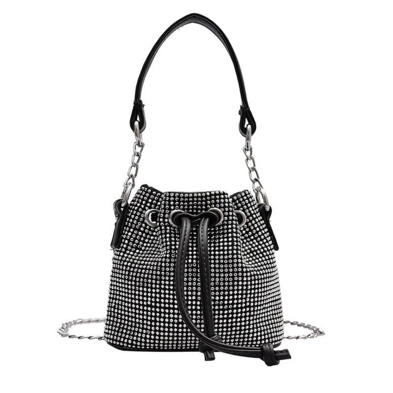 Diamond Rhinestone Bucket Chain Shoulder Bag Women Crossbody Tote