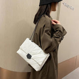 PU Leather Shoulder Handbag Women Solid Lattice Flap Square Crossbody Bag