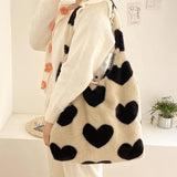 Winter Shoulder Handbags Soft Plush Top-handle Bags Love Heart Sweet
