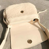 Shoulder Bags Women PU Patchwork Lambswool Cross-body Winter Plush Handbag