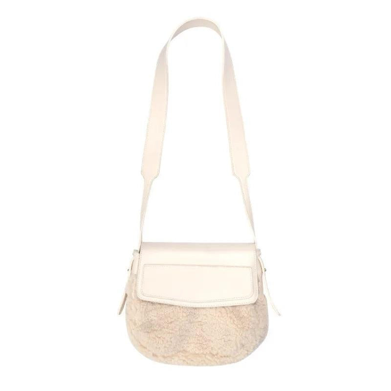 Shoulder Bags Women PU Patchwork Lambswool Cross-body Winter Plush Handbag