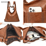 3 IN 1 Rivet Soft PU Leather Shoulder Messenger Bags Large Capacity Women's Hand