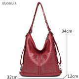 3 IN 1 Rivet Soft PU Leather Shoulder Messenger Bags Large Capacity Women's Hand
