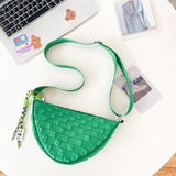 Vintage PU Shoulder Bag Lattice Print Composite Solid Mini Round Purse Handbag