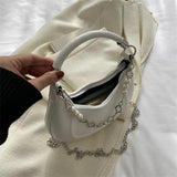 Women's Bead Chain Handbag Solid Shoulder Bag PU Leather Crossbody Tote Purse