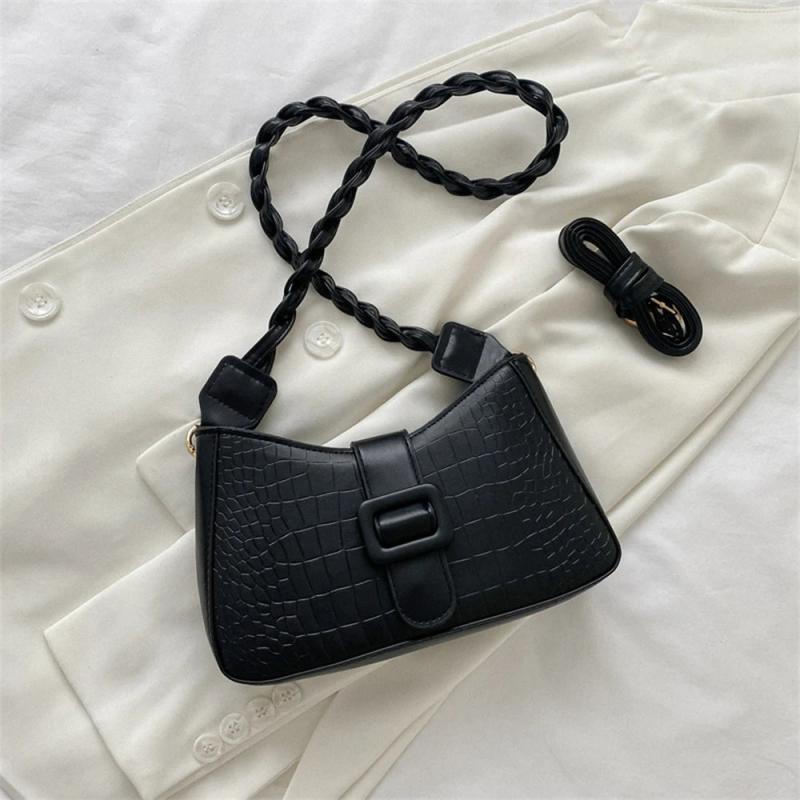 Texture Braided Handle Messenger Bag Vintage Underarm Handbag