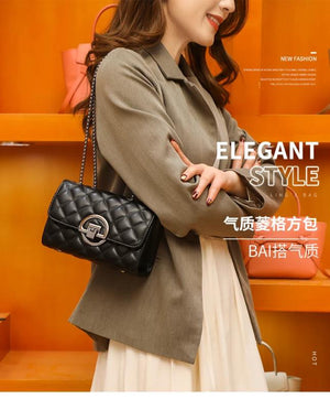 Female Quilted Shoulder Bag PU Leather Embroidery Handbag