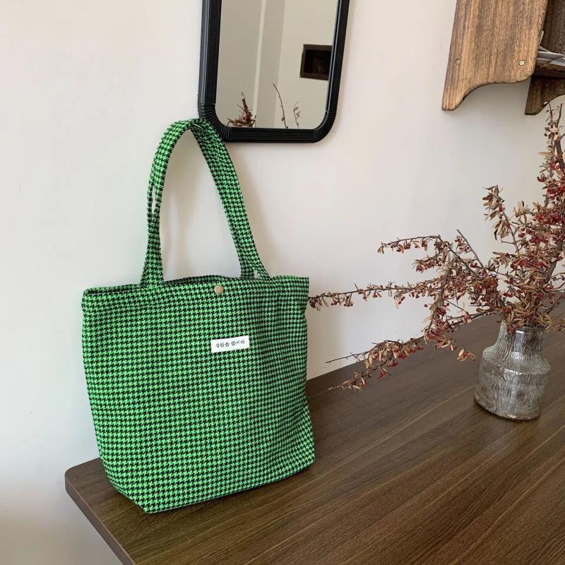 Houndstooth Pattern Women's Tote Handbags Plaid Ladies Portable Shoulder Bag
