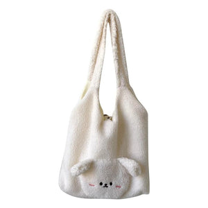 Bear Women's Faux Lamb Wool Shoulder Bag Plush Tote Purse Handbag