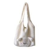 Bear Women's Faux Lamb Wool Shoulder Bag Plush Tote Purse Handbag