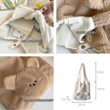 Bear Women's Faux Lamb Wool Shoulder Bag Plush Tote Purse Handbag