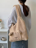 Bear Women's Faux Lamb Wool Shoulder Bag Plush Tote Purse Handbag