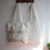 Lace Canvas Shoulder Bag Embroidery Flower Tote Beach Bag