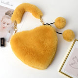 Faux Fur Winter Women Handbags Plush Heart Shaped Shoulder Bag Female Purse