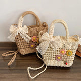 Lace Bow Flower Straw Handbag Women Shoulder Bags Messenger Bag Purse