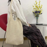 Woven Knitted Shoulder Bag Large Tote Travel Beach Shopping Bag P