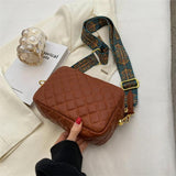 Quilted PU Leather Messenger Bag Rhombus Pattern Solid Zipper Small Satchel
