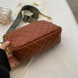 Quilted PU Leather Messenger Bag Rhombus Pattern Solid Zipper Small Satchel