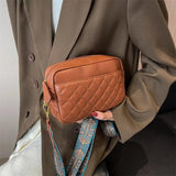 Quilted PU Leather Messenger Bag Rhombus Pattern Solid Zipper Small Satchel