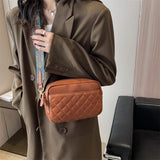 Quilted PU Leather Messenger Bag Rhombus Pattern Solid Zipper Small Satchel