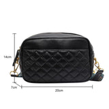 Quilted PU Leather Messenger Bag Rhombus Pattern Solid Zipper Small Satchel