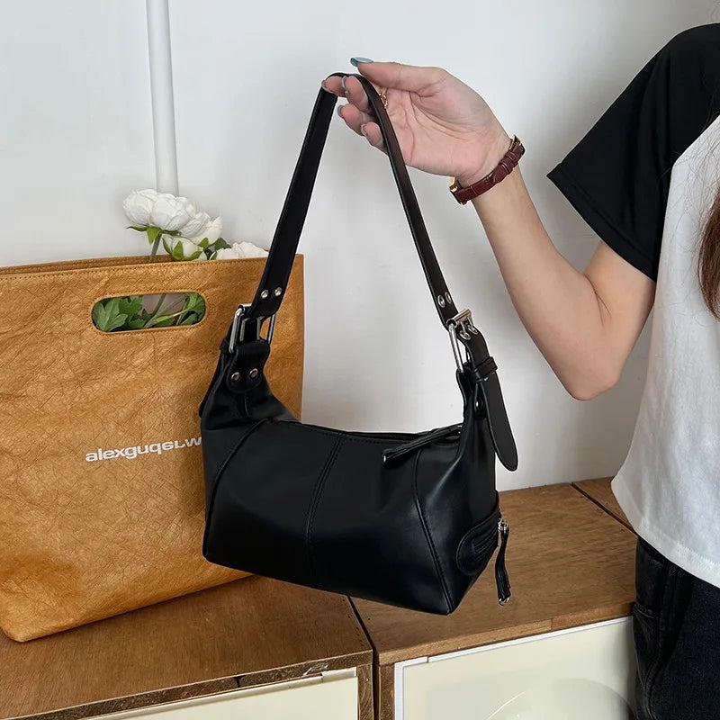 Soft PU Leather Hobo Shoulder Bag with Rivets