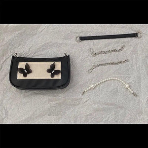 Vintage Pearls Underarm Chain Bag PU Leather Flap Handbag