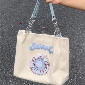 Japanese Embroidery Tote Bag Large Canvas Shopper Handbag
