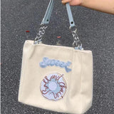 Japanese Embroidery Tote Bag Large Canvas Shopper Handbag
