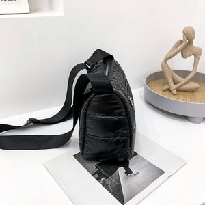 Retro Quilted Stripe Nylon Crossbody Bag Winter Handbag