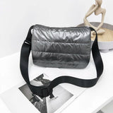 Retro Quilted Stripe Nylon Crossbody Bag Winter Handbag