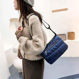 Retro Quilted Stripe Nylon Crossbody Bag Winter Handbag