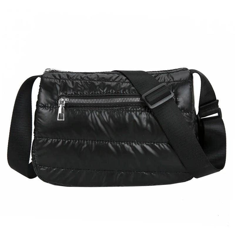 Retro Quilted Stripe Nylon Crossbody Bag Winter Handbag