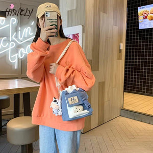 College Bear Transparent Girl Student Drawstring Bag Vintage Fun Messenger Bag