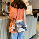 College Bear Transparent Girl Student Drawstring Bag Vintage Fun Messenger Bag