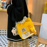 College Bear Transparent Girl Student Drawstring Bag Vintage Fun Messenger Bag