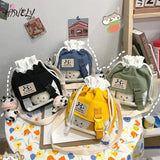 College Bear Transparent Girl Student Drawstring Bag Vintage Fun Messenger Bag