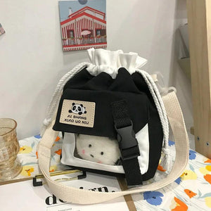 College Bear Transparent Girl Student Drawstring Bag Vintage Fun Messenger Bag