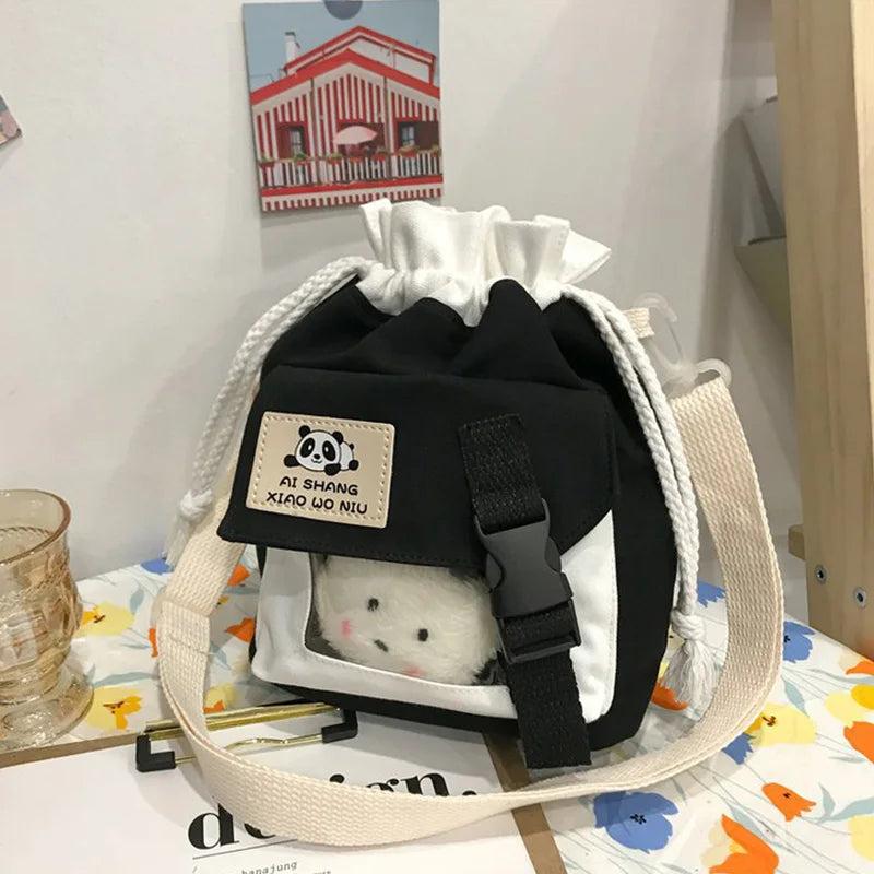 College Bear Transparent Girl Student Drawstring Bag Vintage Fun Messenger Bag