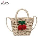 Ladies Cherry Woven Straw Bag Handbags Rattan Female Small Shoulder Bag