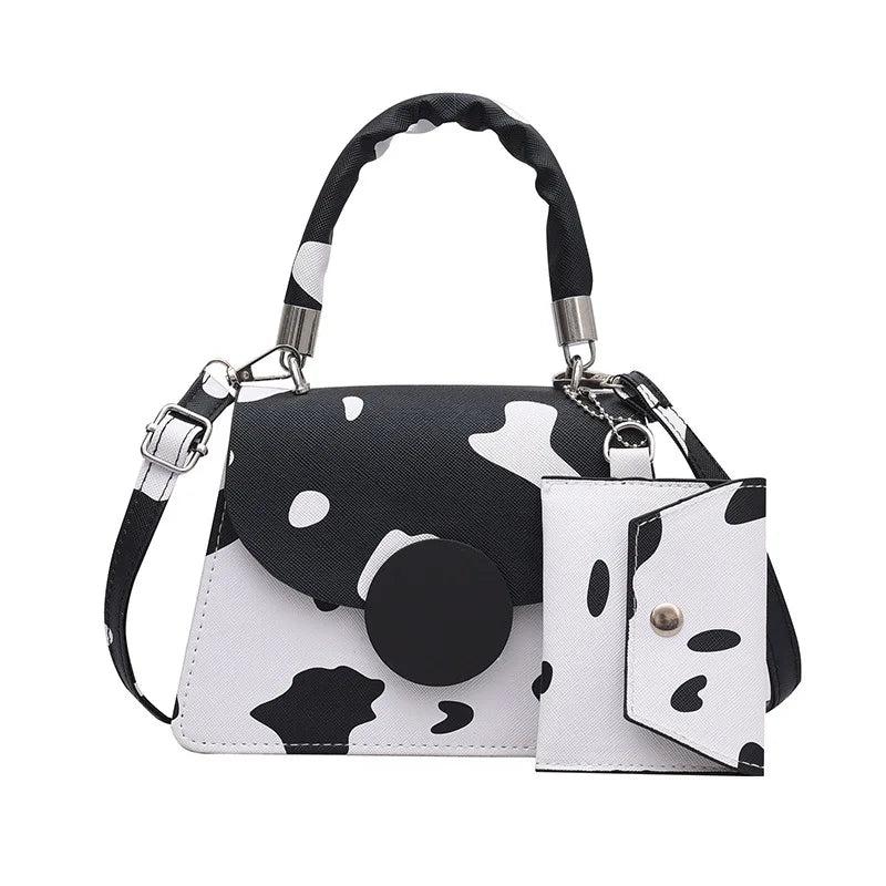 Women Small Square Bag Ladies Car Line Handbag Retro Cow Pattern Shoulder Bags