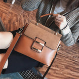 Solid Matte PU Leather Shoulder Bag Zipper Hasp Satchel