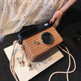 PU Leather Shoulder Bag Straw Camera Bag Girl Diagonal
