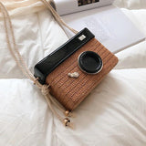 PU Leather Shoulder Bag Straw Camera Bag Girl Diagonal