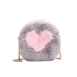 Round Plush Bag with Metal Chain Love Pattern