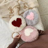 Round Plush Bag with Metal Chain Love Pattern