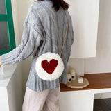 Round Plush Bag with Metal Chain Love Pattern