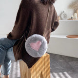 Round Plush Bag with Metal Chain Love Pattern