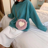 Round Plush Bag with Metal Chain Love Pattern