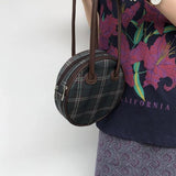 Circular Plaid Underarm Bag Ins Retro Style PU Leather Handbag